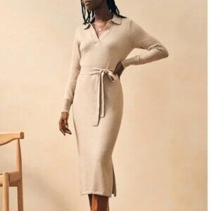 ✨ Faherty Jackson Knit Midi Sweater Dress | Soft Luxe Neutral | Belted Slit sz S